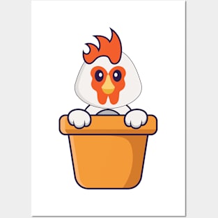 Cute chicken in a flower vase. Posters and Art